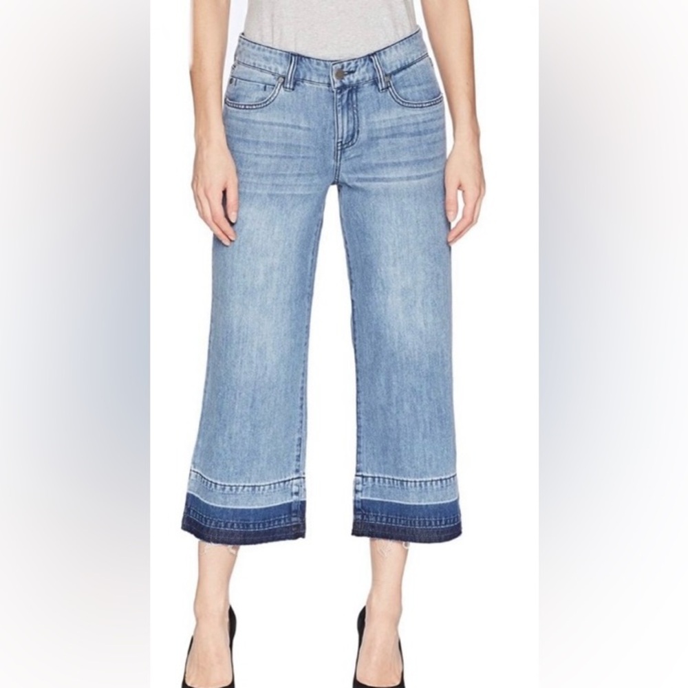 Liverpool High Waisted Wide Leg Cropped Jeans With Raw Frayed Hem Size 16/33